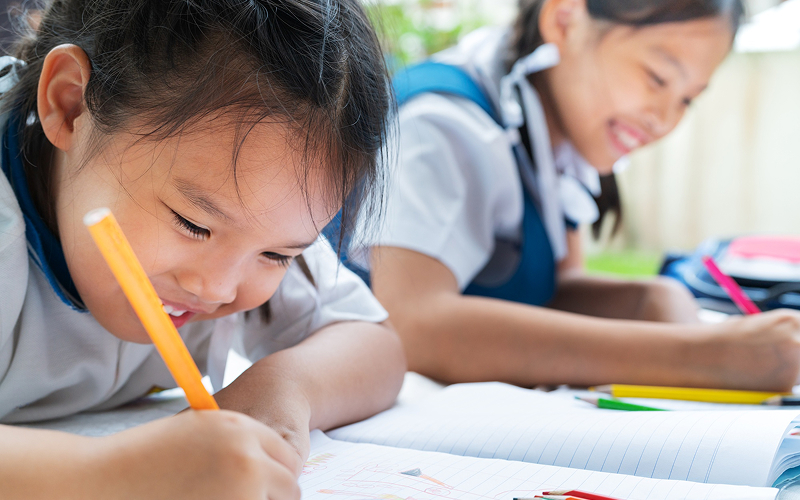 Focused student learning within a small structured class setting.